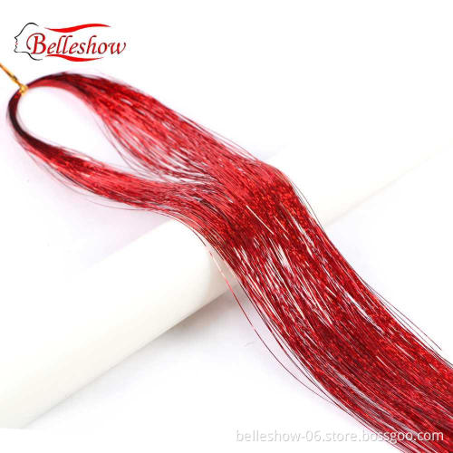 Hot sell colorful bright laser flashing braid one piece clip on hair extension DIY christmas decoration Accessories